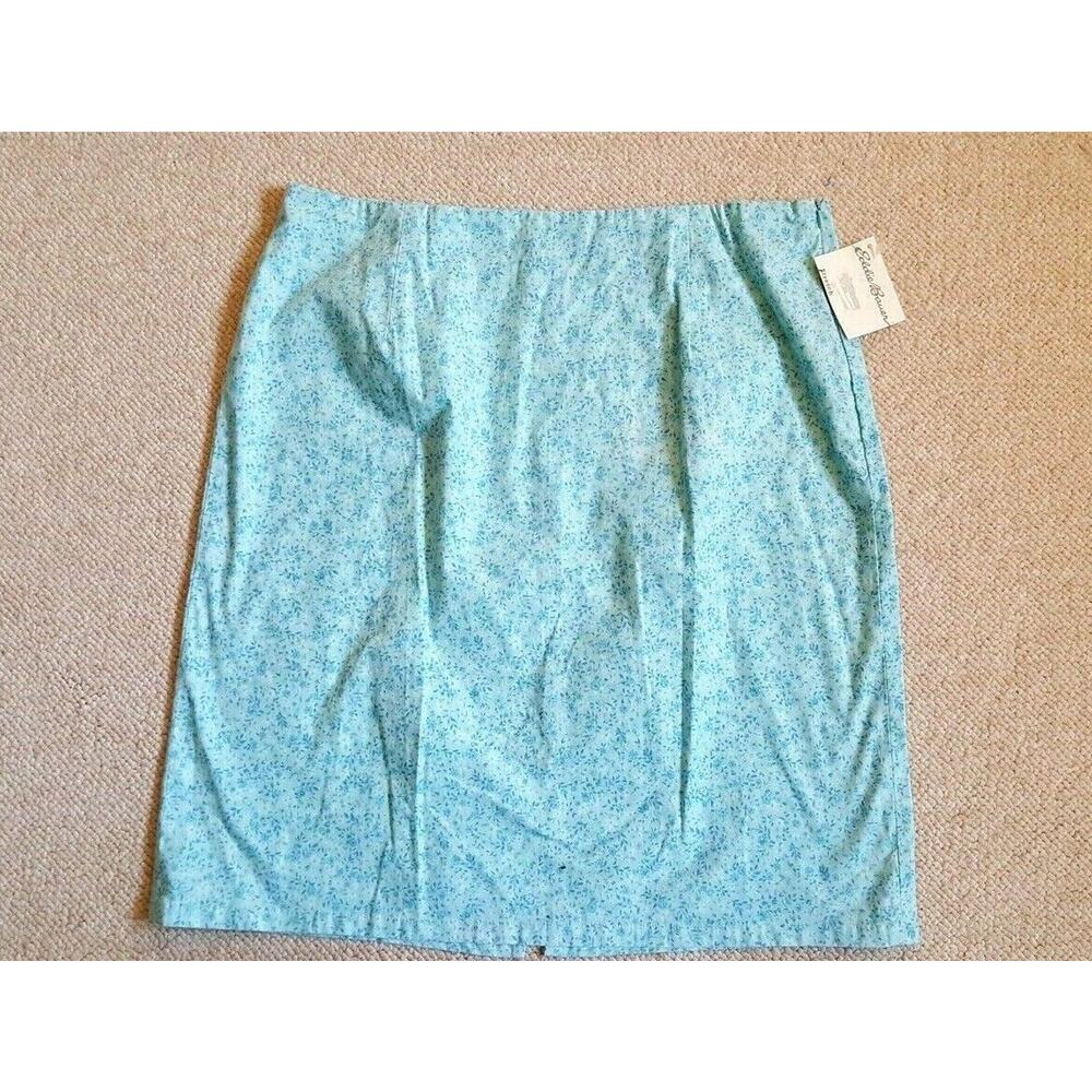NWT Womens Skirt-EDDIE BAUER-blue/green floral cotton stretch pencil w/slit-18 T